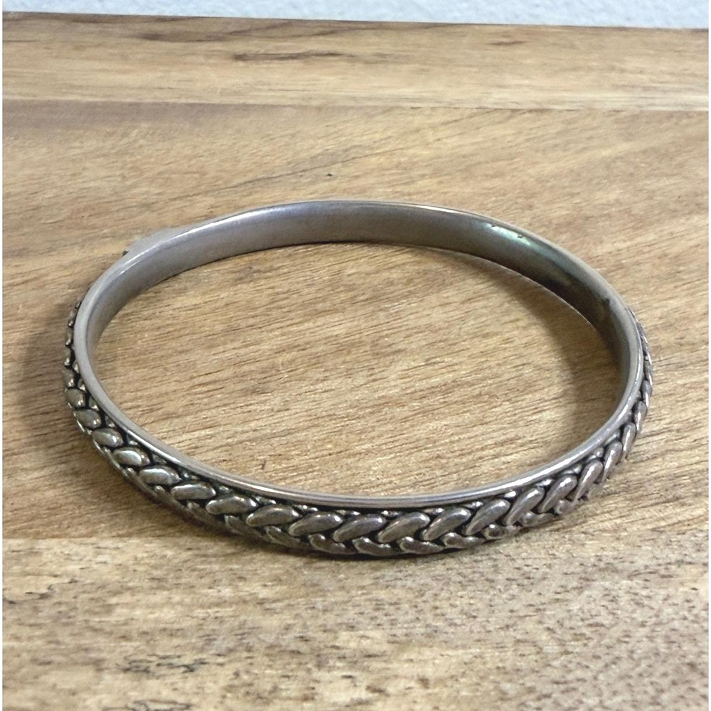 Vintage Liz Claiborne Silver Tone Braided Bangle Bracelet Signed LC
